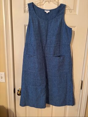 J. Jill Blue Linen Blend Sleeveless A-Line Dress